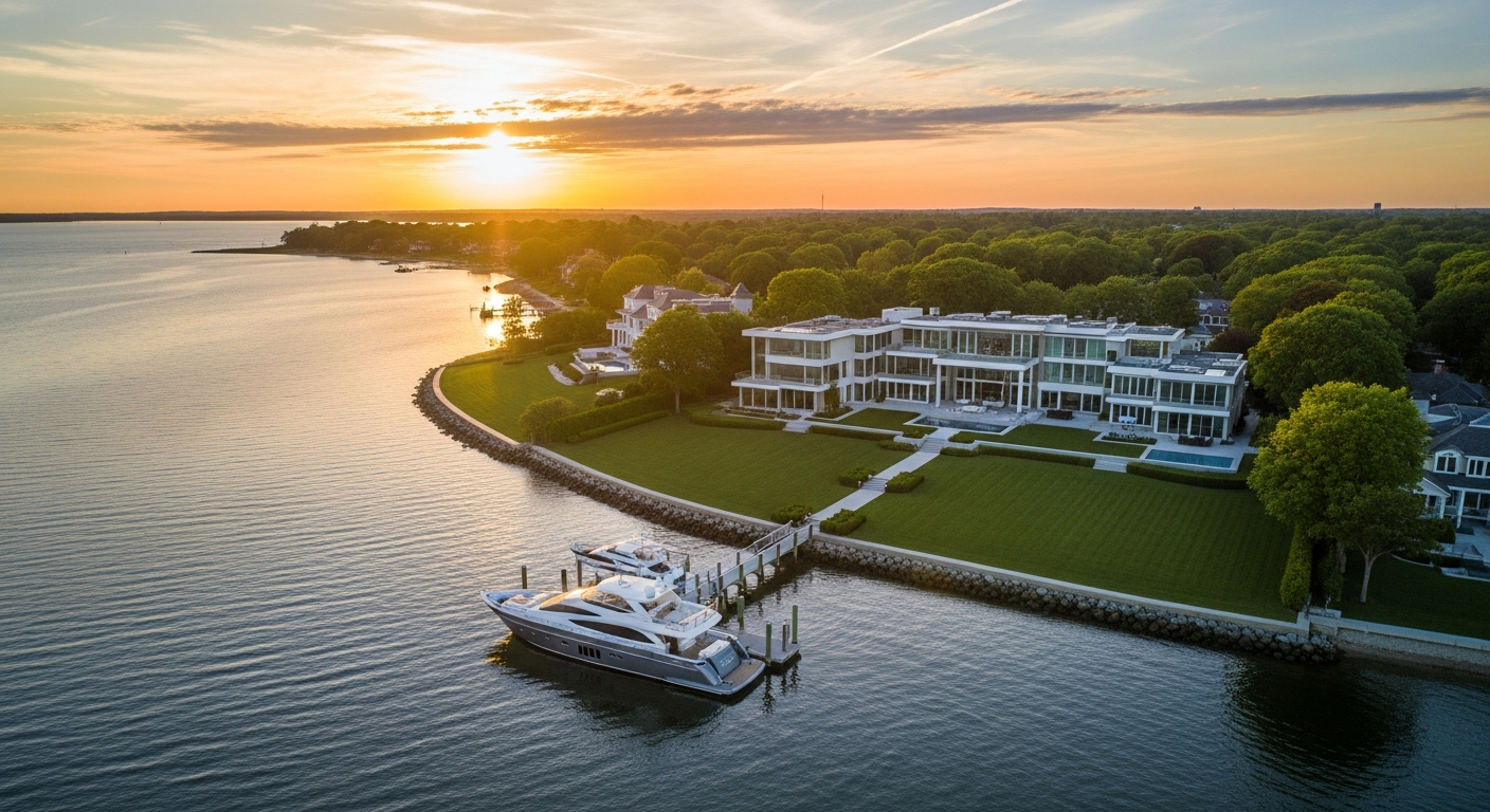 Drone aerial of a waterfront property
