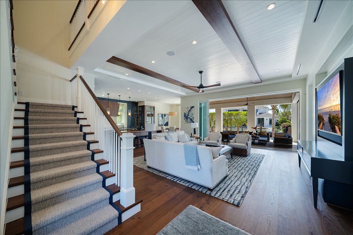 Daylight view through the great room toward the pool