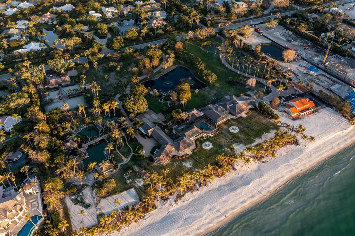 Aerial view of coastal estates and Gulf frontage